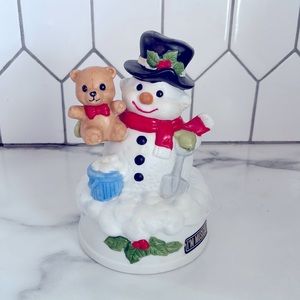 Vintage Flambro Porcelain “Snowman w/Bear” Christmas Music Box